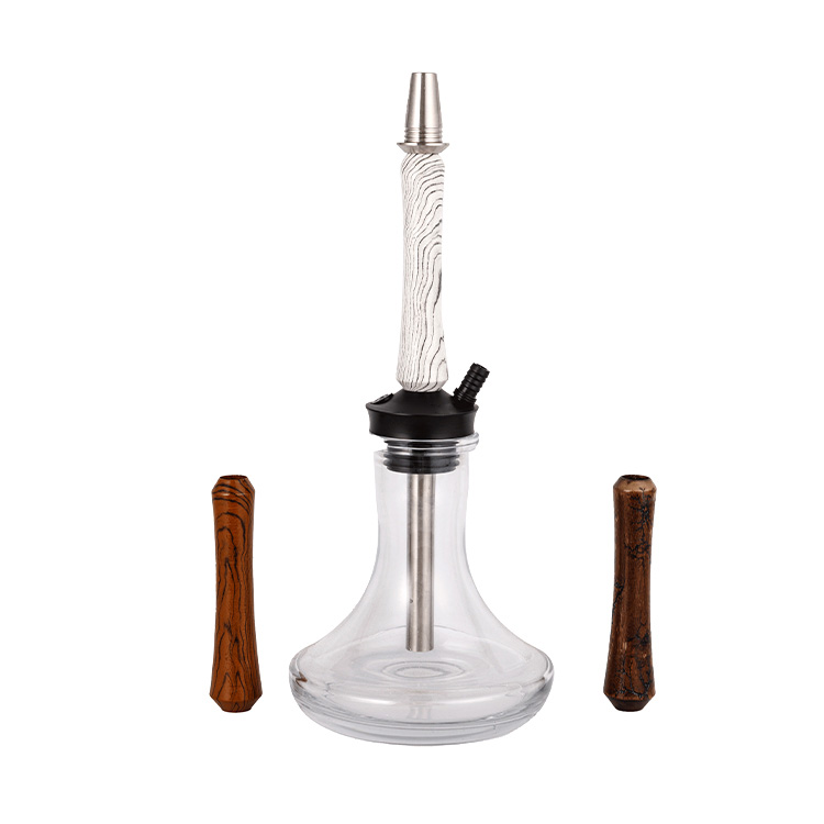 Adhmad Gloine Trédhearcach+Pom+ Feadán Adhmaid Cruach Dhosmálta-3 Hookah Aonpholl 58cm